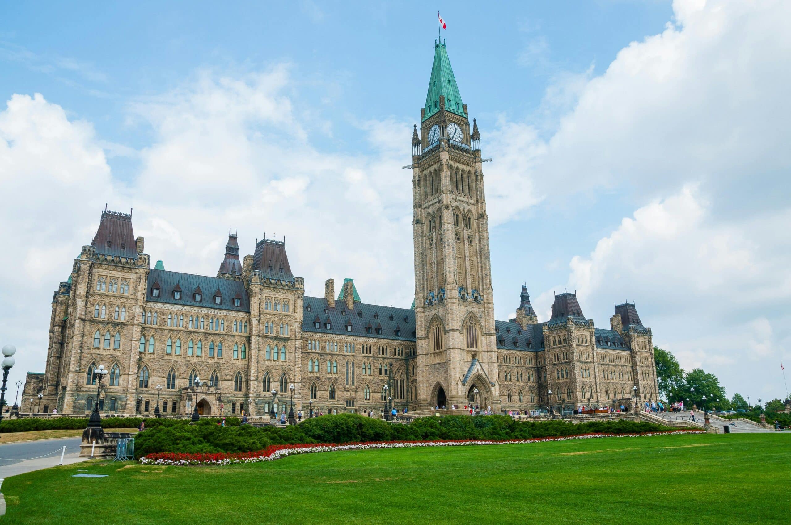 Medium angled shot of the canadian parliament building.